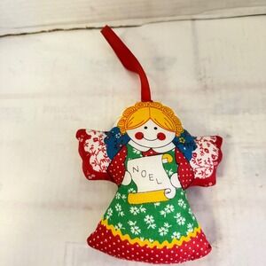 Unbranded Plush Angel Ornament Unisex Small Red Green Noel Folk Art Fabric